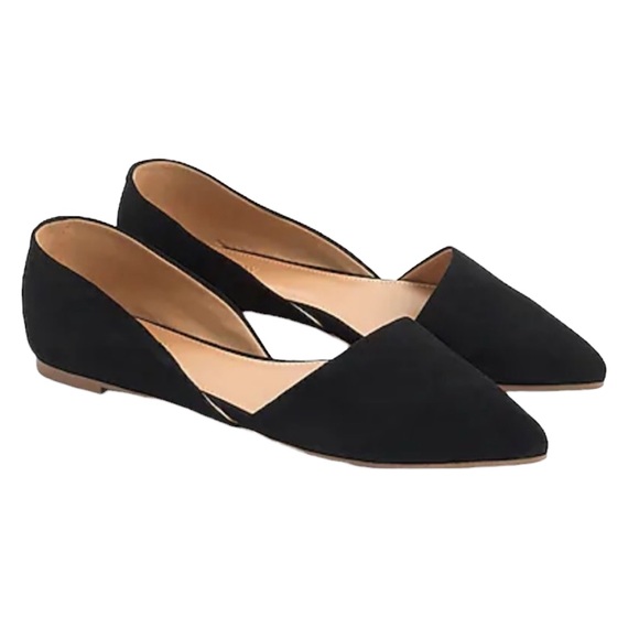 Like New J.Crew Black Suede Pointed Toe Zoe D’Orsay Flats 10